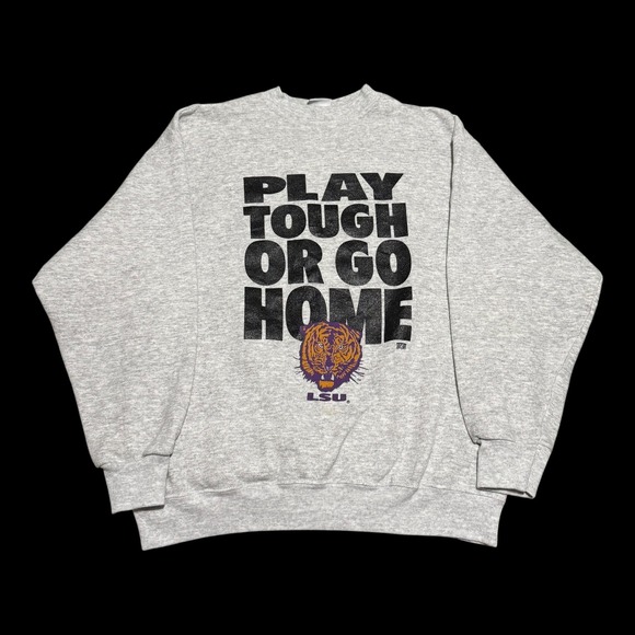 Vintage 90s 20/20 Sport Play Tough or Go Home LSU Tiger Sweatshirt Mens XL FLAWS - Picture 1 of 11